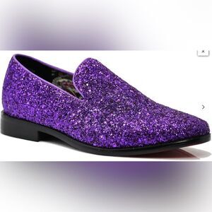Enzo Romeo Mens Sparko Purple Glitter Slip On Tuxedo Dress Loafers Shoes 6.5